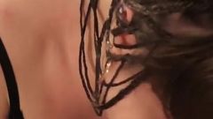 Brunette sensual sucking big cock husband on a trip - cumshot