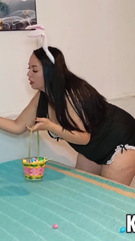 Big Ass BBW Stepmother Dressed as a Bunny to Leave Eggs for Her Stepson