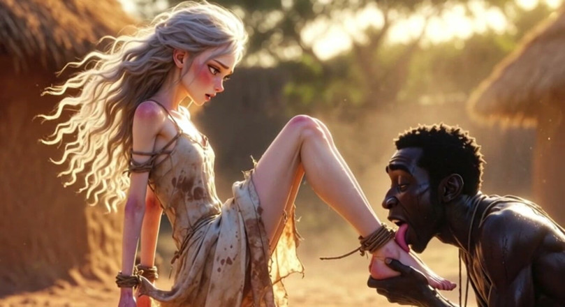 YOUR BEST FANTASY: Bílá žena v bondage - africký muž vášnivě olizuje nohy