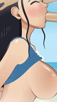 Nico Robin este futută în gât ca o mică curvă de iubitul lui Nami pe plajă