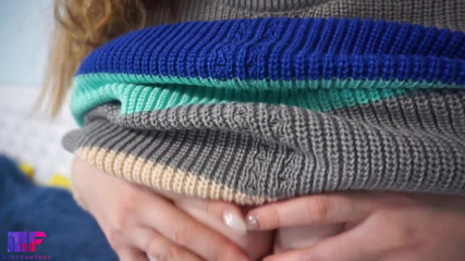 Miss Fantasy: Sexy babe in sweater with wet pussy