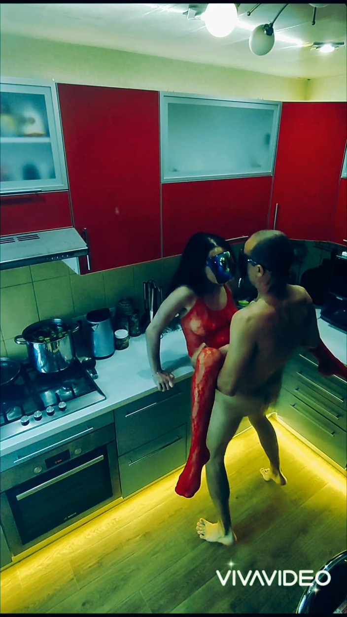 Hotlia: Beautiful Slender Wife in Erotic Bodysuit Fucked in the Kitchen...