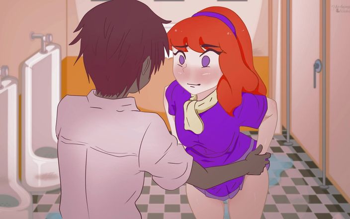 DsAnimation: Rothaarige Daphne zieht ihr höschen in der Toilette vor einem...