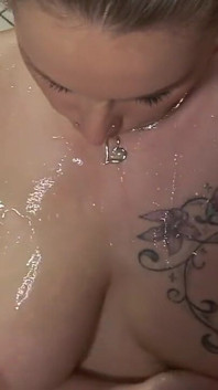 Blonde Tattoed Pierced Babe with Big Tits Gets Golden Showered by Cocks
