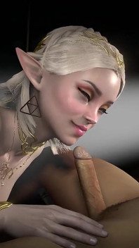 Sexy Blonde Elf Girl Sucking Dick in the Dark