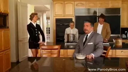 Parody Bros: Gorgeous blonde and brunette sharing old mans cock
