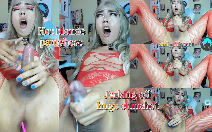 Sofi_elfqueen: Rubia caliente en pantimedias masturbándose