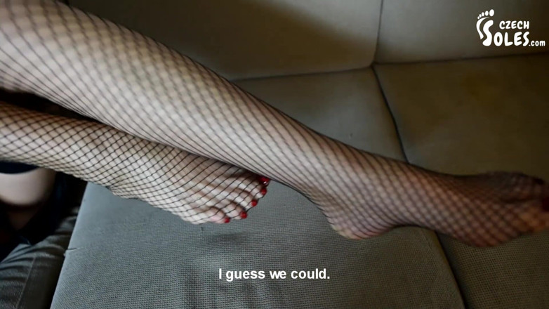 Czech Soles - foot fetish content: Worshiping mature bare feet in fishnet stockings