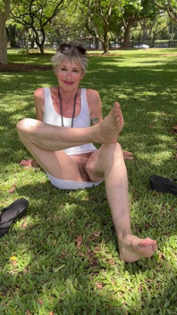 Spreading My Legs on the Lawn of the Botanical Park