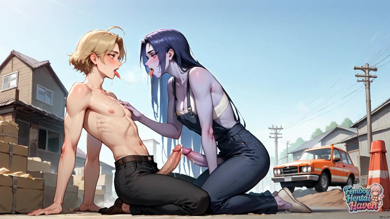 Femboy Hentai Haven: Fiery Femboy šuká stříkající bikiny kotě v průmyslovém pouličním sexu - bezkonkurenční...