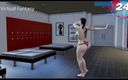 Virtual fantasy studio: Büyük güzel kadınlar soyunma odasında külotla soyunuyor, arkadan görünüm.