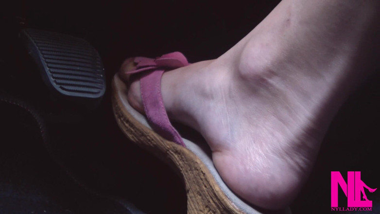 Nyllady: Pedal Pumping in Pink Wedges/flip Flops