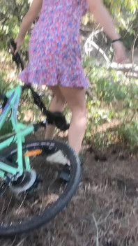 Found Cute Tattoed Girl Riding Bicycle in the Forest and Fucking Her Hairy Pussy