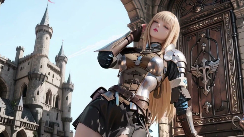Seraphina Vale: Blonde Knight's Private Awakening! Kneeling in the Castle Courtyard, Sunlight...