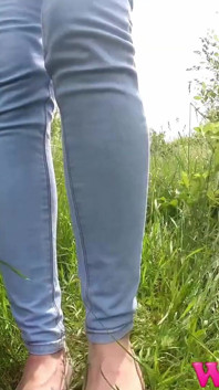 Diana Pee on Grass in the Forest and Then She Dress Pulling up Her Tight Jeans