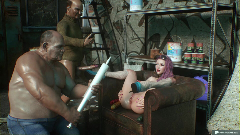 Porngame201: Heißes schätzchen dreier mit 2 perversen alten männern im ghetto # 2 - hentai 3d,...