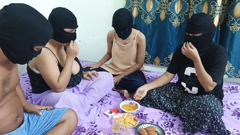Sweet_Priya07: Three female friends have sex with a male friend together.With...