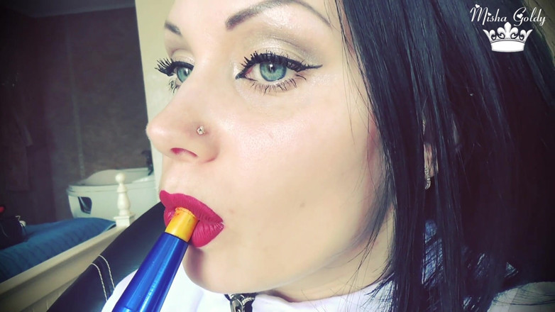 Goddess Misha Goldy: Smoke from dark red big lips