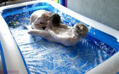 Foam wrestling and anal bareback sex in the pool!