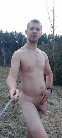 Naked Guy Walks in Nature and Jerks off