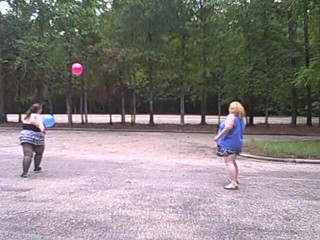 BBW nurse Vicki adventures with friends: BBW gals play volley ball with balloons