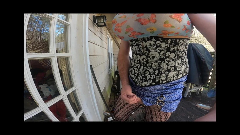 Gigantic Fake Tits Crossdresser in Tight Dress Making Breakfast