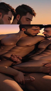 Lustmen stocky hombre desnudo masturbación mutua en el asiento trasero del coche presentación de diapositivas ai