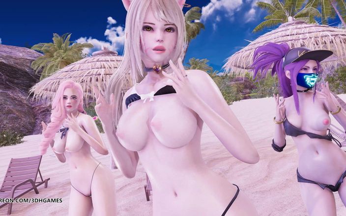 3D-Hentai Games: [MMD] Храбрые девушки - Чи Мат Ба Рам Ахри Кайса Seraphine KDA сексуальный горячий стриптиз, Лига легенд, хентай