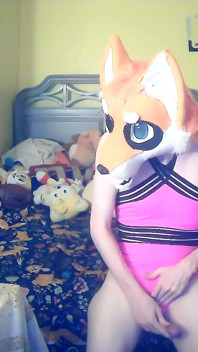 Foxxo Stripteases & Milks Himself in Pink Swimsuit.mp4