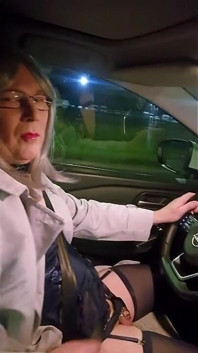Sexy Mature Crossdressing Sissy Slut Driving Around in Lingerie