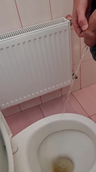 Guy Long Pisses in a Public Toilet and Takes a Selfie