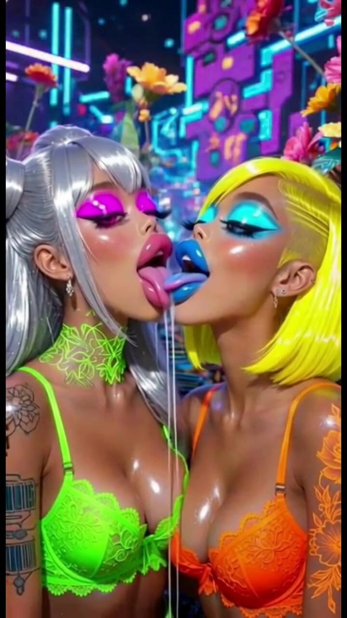 Hot girl dancing: 有趣的女同性恋舌头和亲吻恋物癖，ai动画