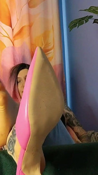 Lady Angela One Shoe Jerk off Encouragement Blue Jeans High Heel Slides