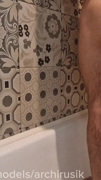 A Long-legged Femboy with a Big Dick Gets Fucked in His Wet Holes by His Daddy Until He Cums After a Shower.