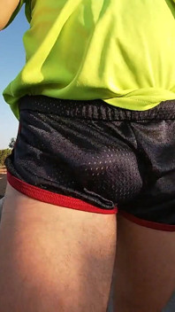 Tight Shiny Sport Shorts Bulging Routine (freeballing Outdoors)