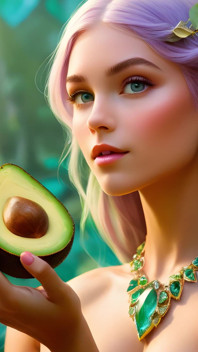 Une belle elfe nue à gros nichons avec un avocat