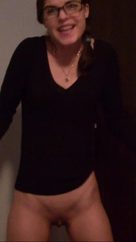 Skinny Teen with Glasses Full Bladder Standing and Pee on the Floor