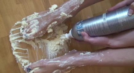 Foot Girls: Blonde slut enjoy in foot and food fetish
