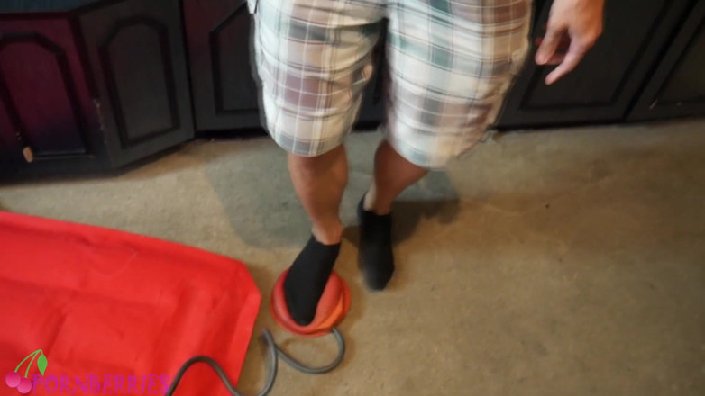 Ethan Alex: Thin, black socks footjob and rubber pump