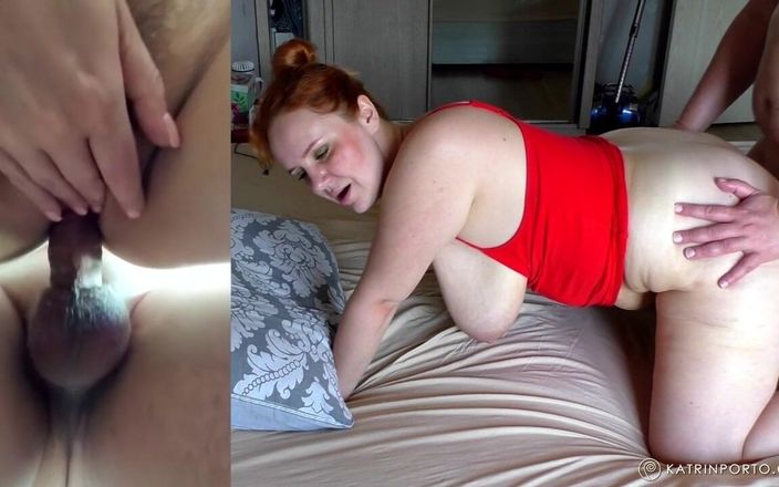 Katrin Porto: 毛茸茸的大屁股白人美女达到高潮并被精液覆盖