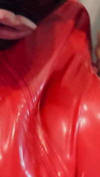 Anyone Is a Fan of Shiny Red Latex? I Know You Want to Cum All Over My Huge Tits
