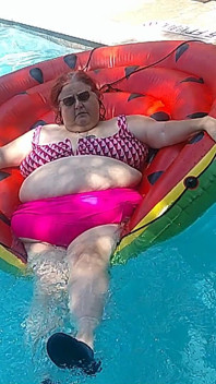 Short Video of BBW Nurse Vicki Floating on Her Huge Watermelon