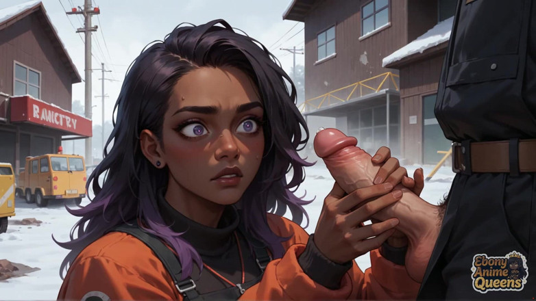 Ebony Anime Queens: Nejlepší ebenové šukání na zasněžené ulici! rozkoš fialové královny v ebony...
