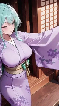보라색 기모노 여신! 빨간 토리이 문 아래의 젖탱이를 다룰 수 없어