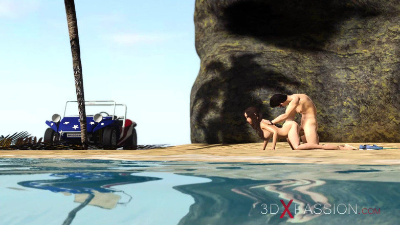 3dxpassion: Sexy nadržená brunetka má vášnivý sex na pláži