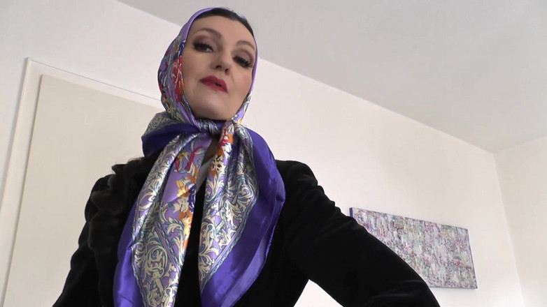 Lady Victoria Valente: Elegant, Shiny Satin Headscarf Fashion Show JOI, Lady Victoria Valente