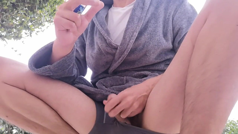 Rafael Torreano: Kneeling Outside in Underwaer Smoking a Cigarette and Jerking off