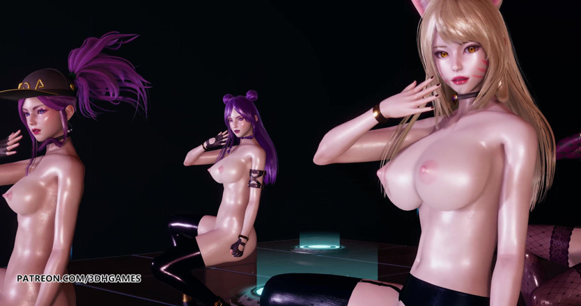3D-Hentai Games: Popstars Ahri Akali Evelynn Kaisa the best uncensored 3D nude dance