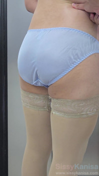 Sissy Kanisa's Fitting Room: Try on New Panties, Japanese Style Light Blue, Blue Bow, White Lace