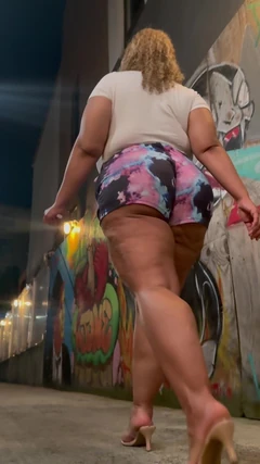 Thick Latina BBW with Short Shorts High Heels Redbone Thunder Thighs Natural Fat Ass Big Tits Areolas
